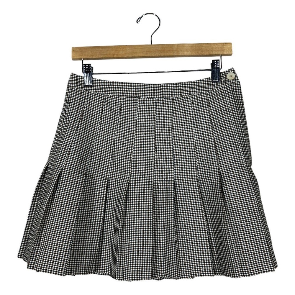 Urban Outfitters Pleated Houndstooth Mini Skirt Brown Preppy Academic Size M